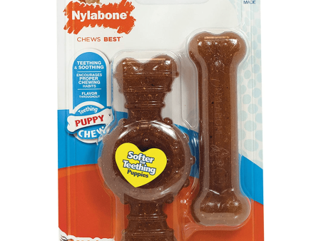 Nylabone Puppy Teething Chicken Flavoured Chew and Ring Bone Toy for Dogs (Brown) Cheap