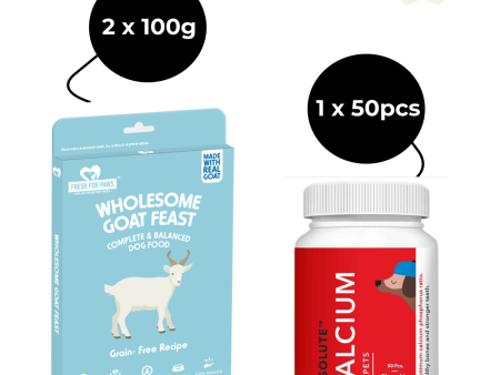 Fresh For Paws Wholesome Goat Feast Wet Food for Cats and Dogs and Drools Absolute Calcium Dog Supplement Tablets Combo For Discount