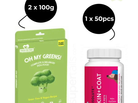 Fresh For Paws Oh My Greens Dog Wet Food and Drools Absolute Skin & Coat Supplement Tablets for Dogs Combo Online now