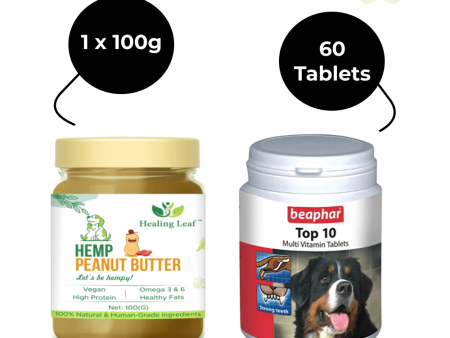 Healing Leaf Hemp Peanut Butter and Beaphar Top 10 Multi Vitamin Supplement for Dogs and Cats Combo Online Hot Sale