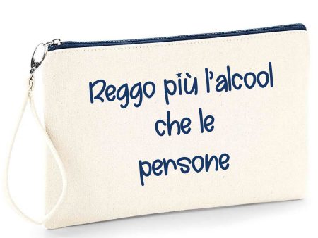 Pochette in cotone  beige zip Navy Frase divertente idea regalo “Alcool” Discount