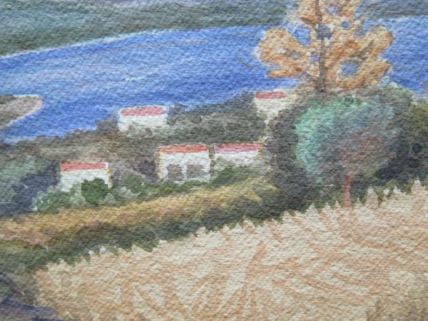 QUADRO VINTAGE DIPINTO ACQUERELLO PAESAGGIO CAMPAGNA EMILIA ROMAGNA 40x28 cm P14 Cheap