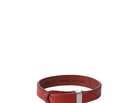 Bracciale Nobuckle Bull Rosso in Cuoio con Dettaglio Argento Sale