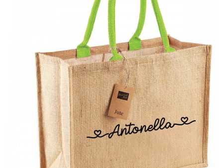 Borsa in Juta Manico Verde personalizzabile Regalo maestre fine anno o mare For Discount