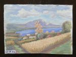 QUADRO VINTAGE DIPINTO ACQUERELLO PAESAGGIO CAMPAGNA EMILIA ROMAGNA 40x28 cm P14 Cheap