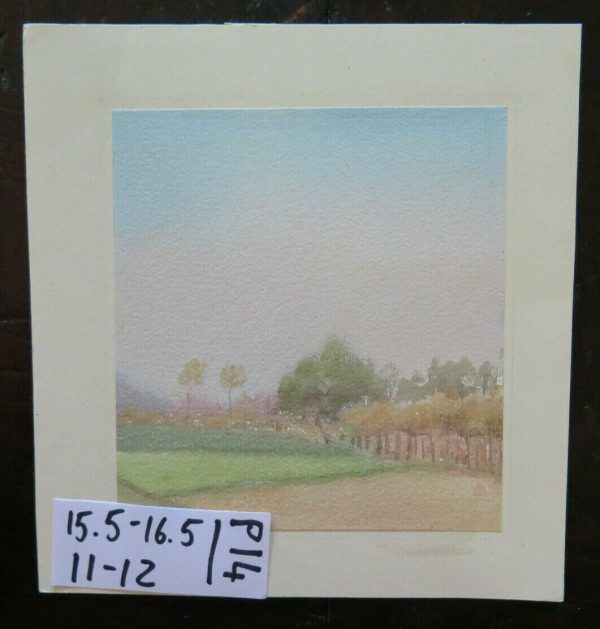 PICCOLO DIPINTO VINTAGE PAESAGGIO DI CAMPAGNA ACQUERELLO SU CARTA 11x12 cm P14 Sale