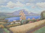 QUADRO VINTAGE DIPINTO ACQUERELLO PAESAGGIO CAMPAGNA EMILIA ROMAGNA 40x28 cm P14 Cheap