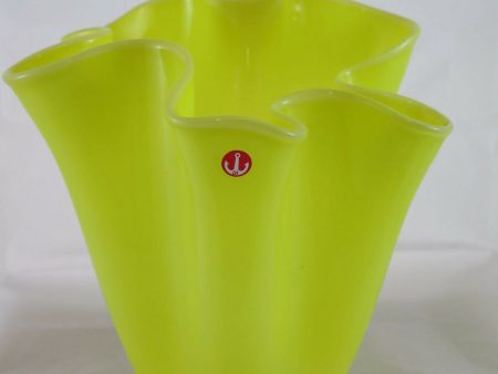 VASO A FAZZOLETTO VETRO VINTAGE COLORE GIALLO DESIGN MODERNARIATO R54 Online