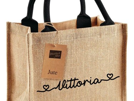 Mini Borsa in Juta Natural Black personalizzabile on Sale