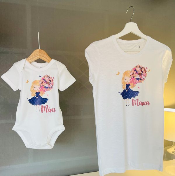 Mamma e Mini T-shirt + Body con dettaglio Glitter For Cheap