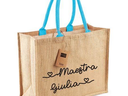 Borsa in Juta Manico Azzurro personalizzabile Regalo maestre fine anno Online now