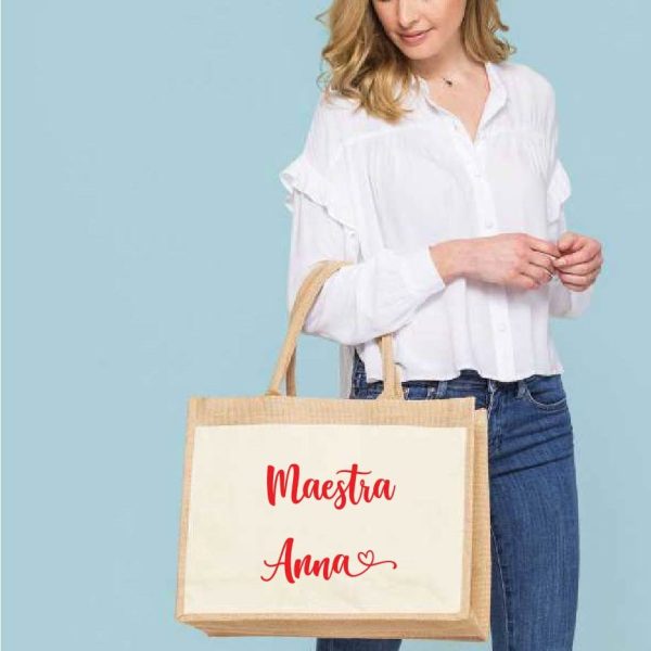 Borsa in Juta e cotone con tasca personalizzabile Fashion