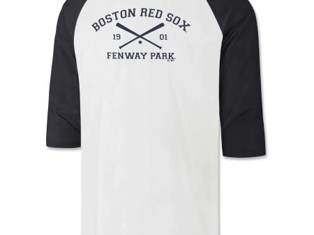 47 3 4 Sleeve Baseball T-Shirt - Cross Bats - White Navy Online Hot Sale