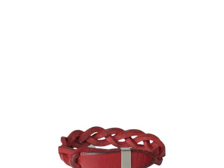 Bracciale Nobuckle Walk Rosso in Cuoio con Dettaglio Argento For Cheap