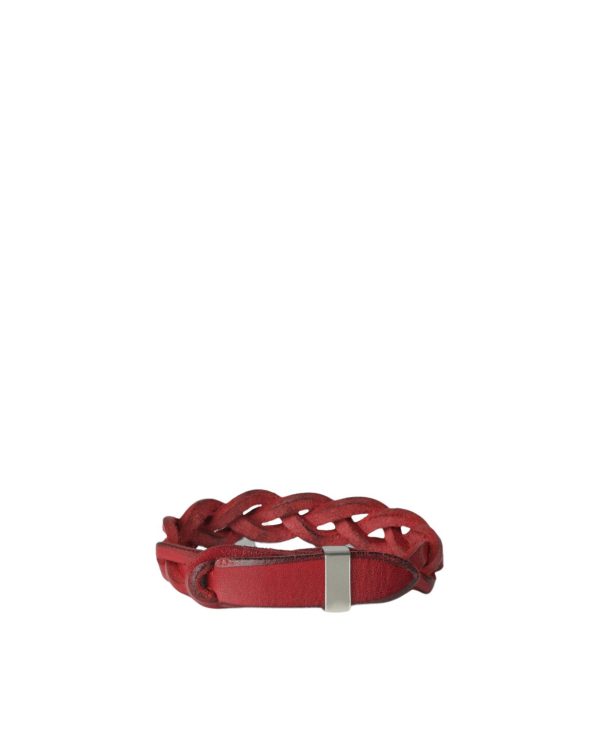 Bracciale Nobuckle Walk Rosso in Cuoio con Dettaglio Argento For Cheap