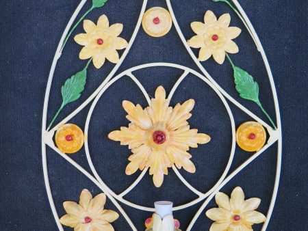 APPLIQUE DA PARETE IN FERRO BATTUTO A FIORI FLOREALE VINTAGE FATTA A MANO CH-14 Discount