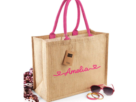 Borsa in Juta manico Fucsia personalizzabile Regalo maestre fine anno For Discount