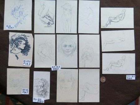 15 BOZZETTI SU CARTA OPERA PITTORE G. PANCALDI DISEGNO RITRATTO UOMO DONNA P28.7 Cheap