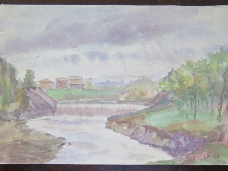 ANTICO DIPINTO PAESAGGIO DI CAMPAGNA BOZZETTO ROIGINALE MAESTRO PANCALDI P28.4 Sale